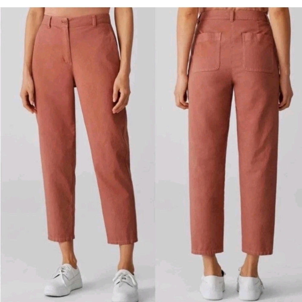 Eileen Fisher Rust Clay Orange Organic Cotton Hemp Tapered Ankle Pant Size 26